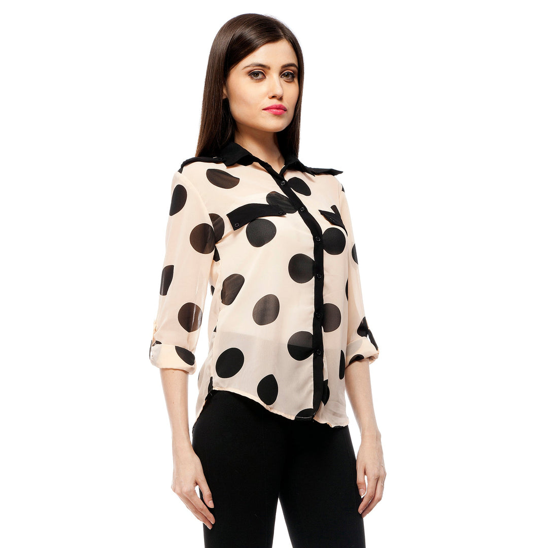 Peach-&-Black-Polyester-Polka-Shirt