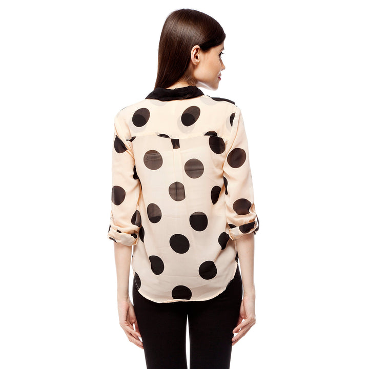 Peach-&-Black-Polyester-Polka-Shirt