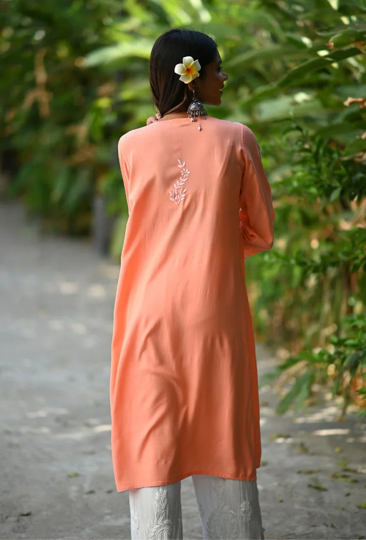 Peach-Cotton-Chikankari-Kurta-Only