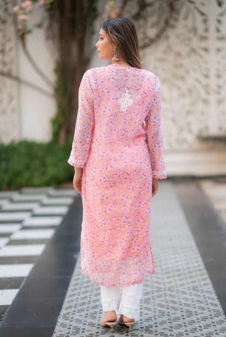 Peach-Georgette-Chikankari-Kurta-With-Slip