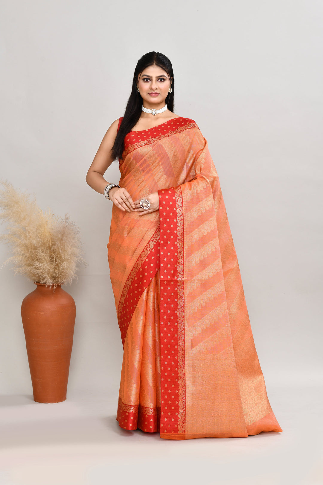Peach-Kota-Silk-Banarasi-Zari-Work-Saree