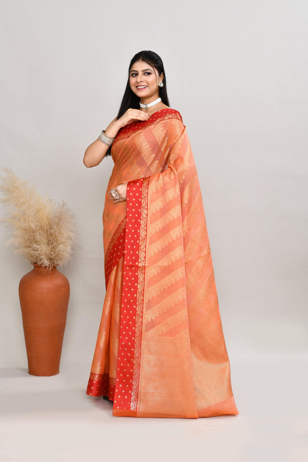 Peach-Kota-Silk-Banarasi-Zari-Work-Saree