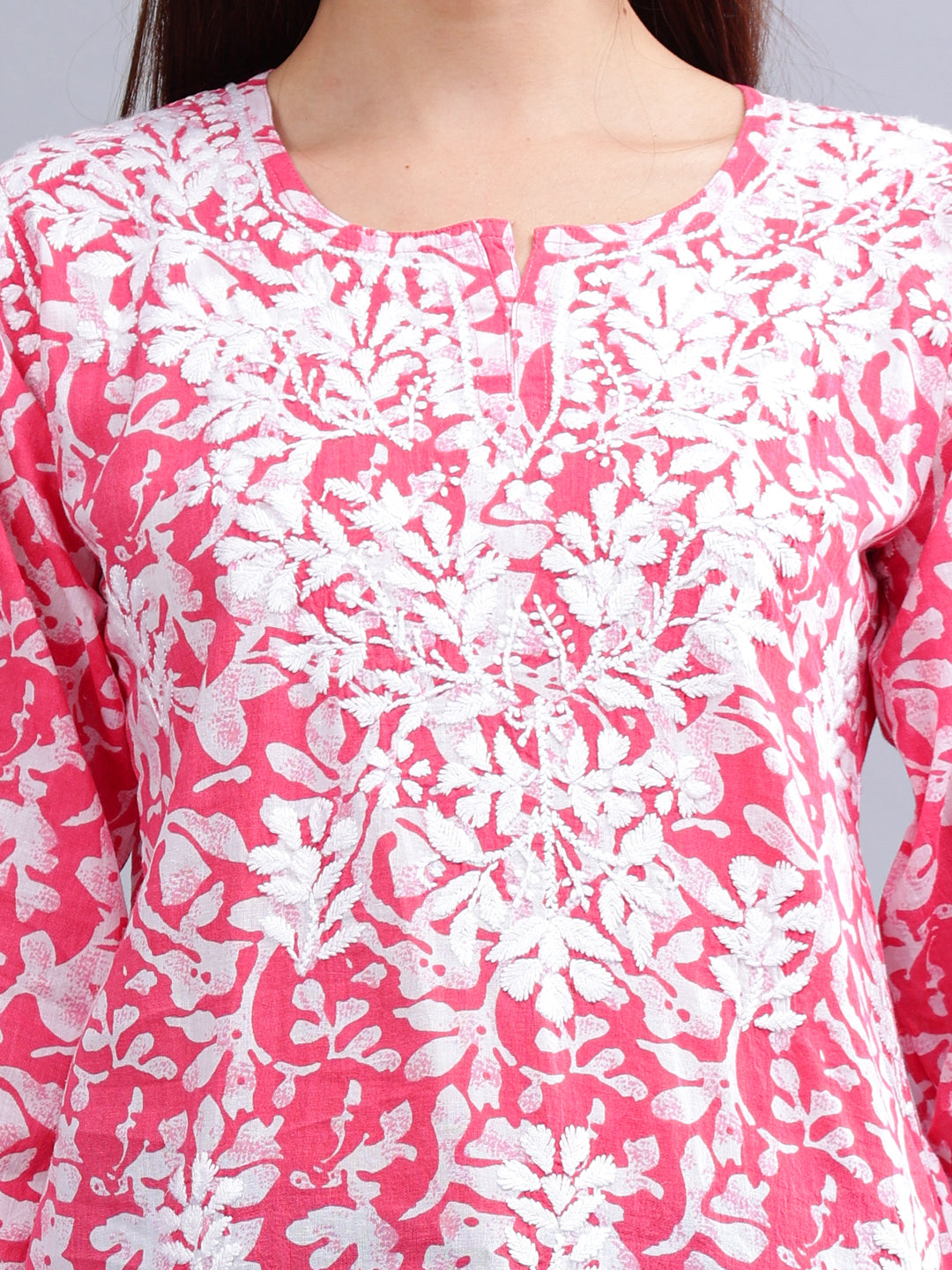 Pink-Cotton-Embroidered-Chikankari-Short-Tunic