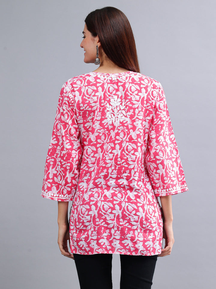 Pink-Cotton-Embroidered-Chikankari-Short-Tunic