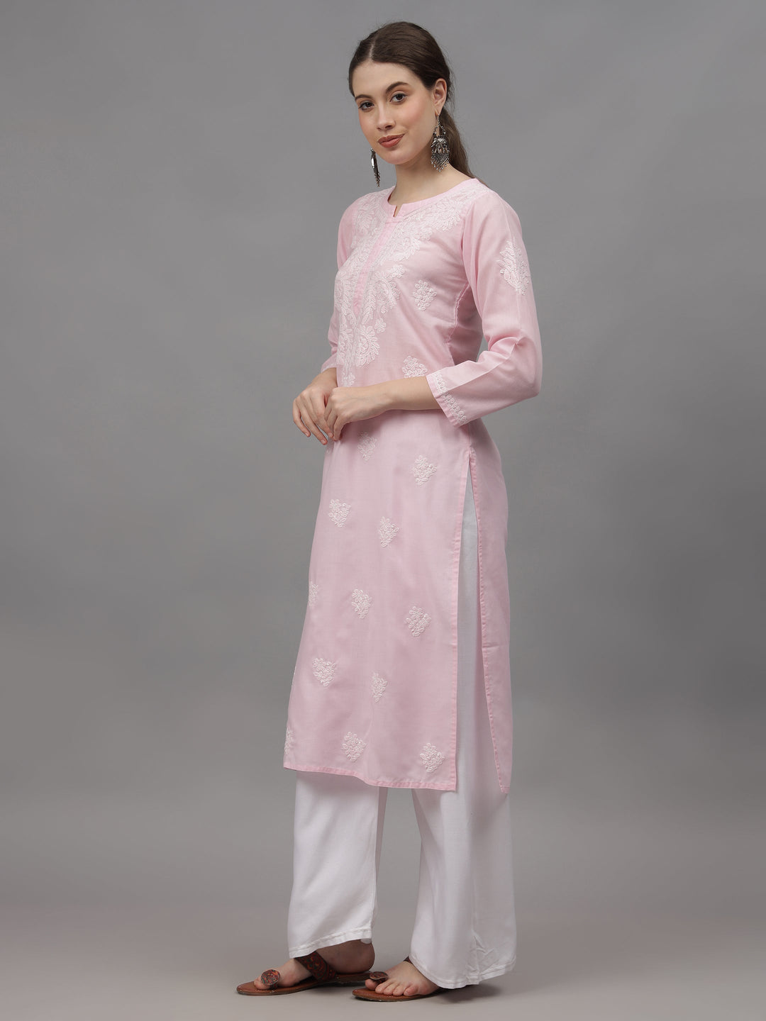 Pink-Cotton-Embroidered-Chikankari-Straight-Kurti