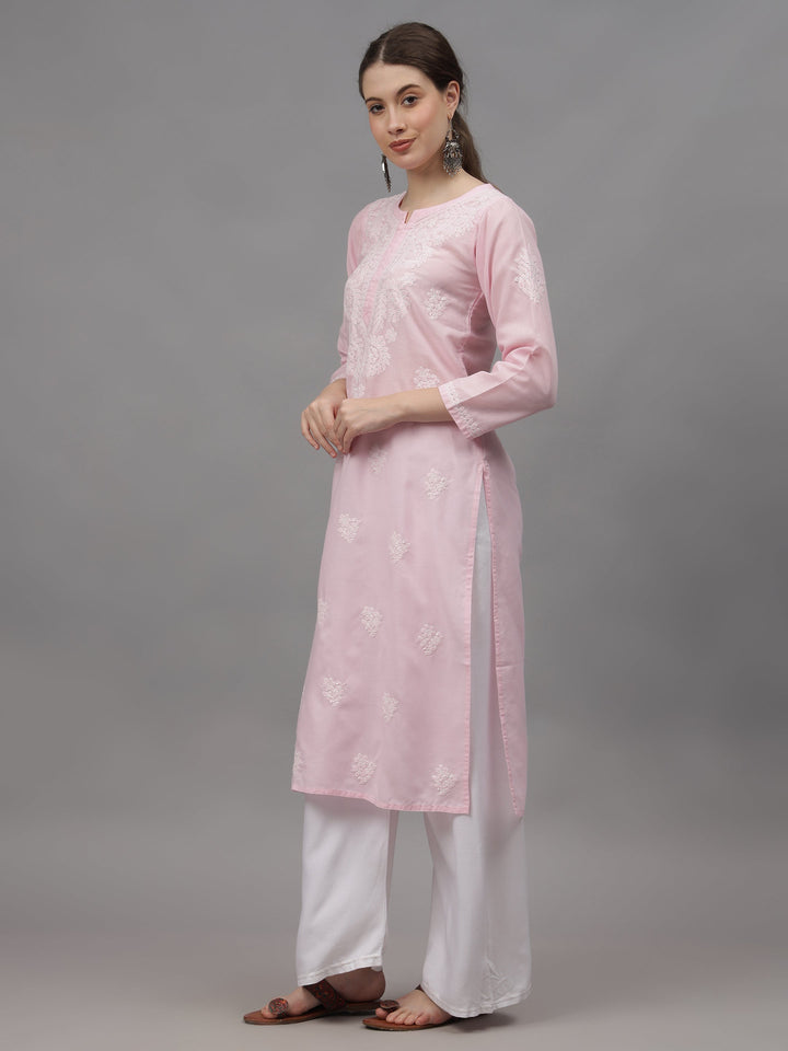 Pink-Cotton-Embroidered-Chikankari-Straight-Kurti