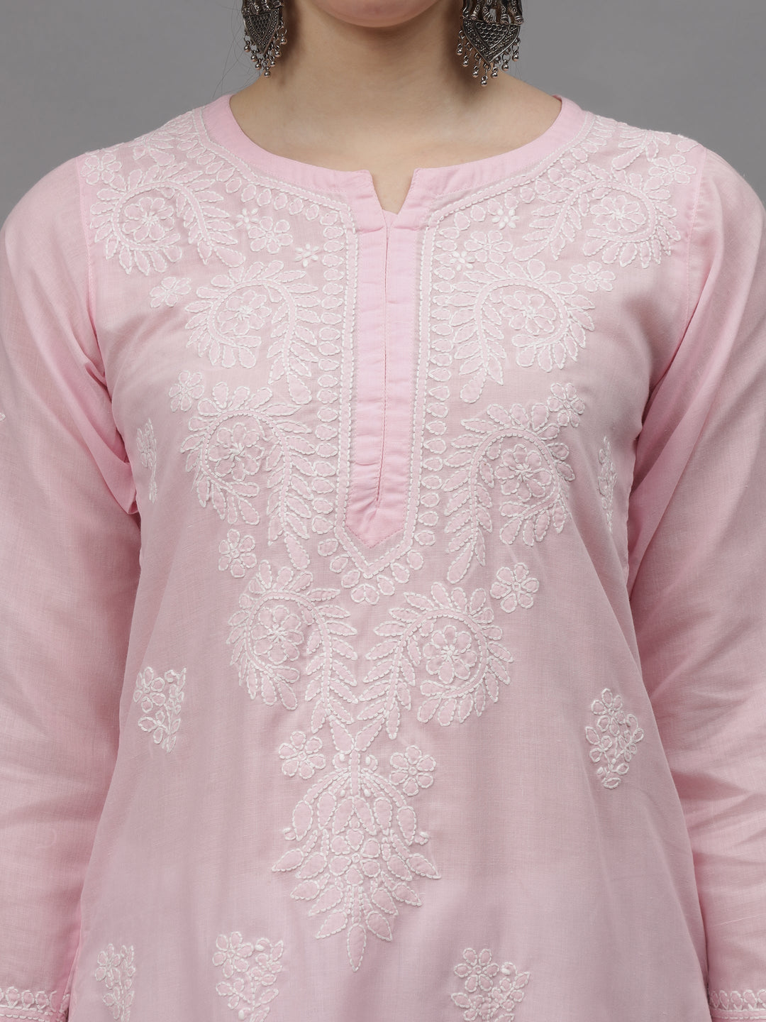 Pink-Cotton-Embroidered-Chikankari-Straight-Kurti