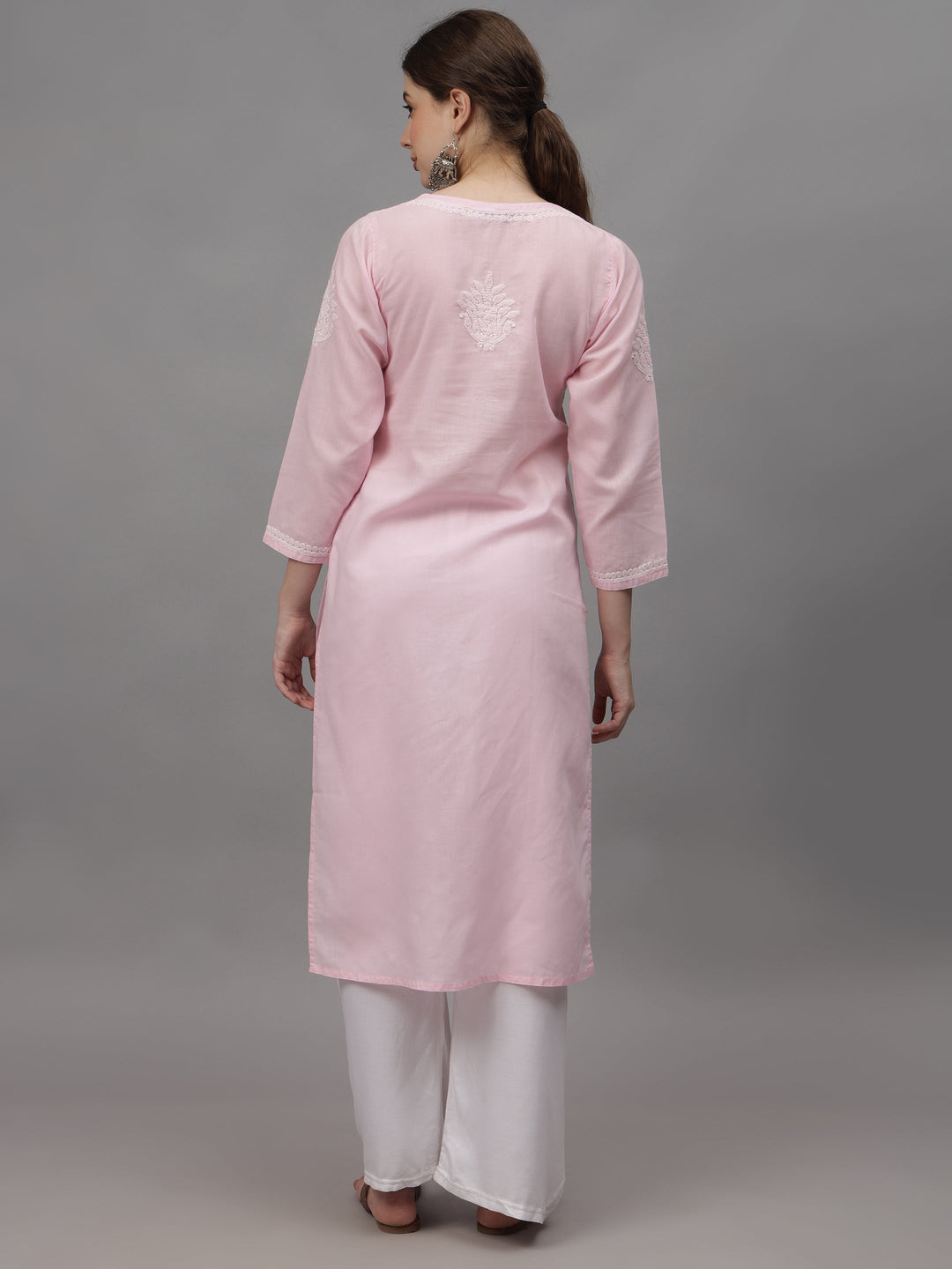Pink-Cotton-Embroidered-Chikankari-Straight-Kurti