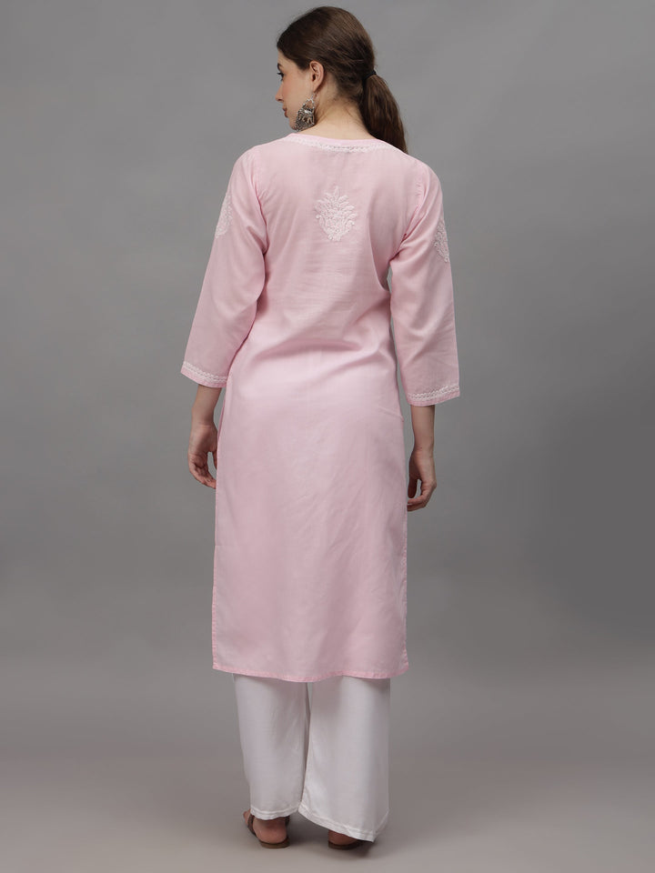 Pink-Cotton-Embroidered-Chikankari-Straight-Kurti