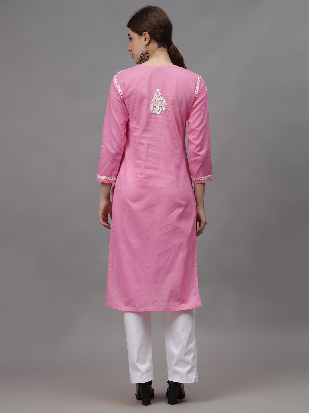 Pink-Cotton-Embroidered-Chikankari-Straight-Kurti