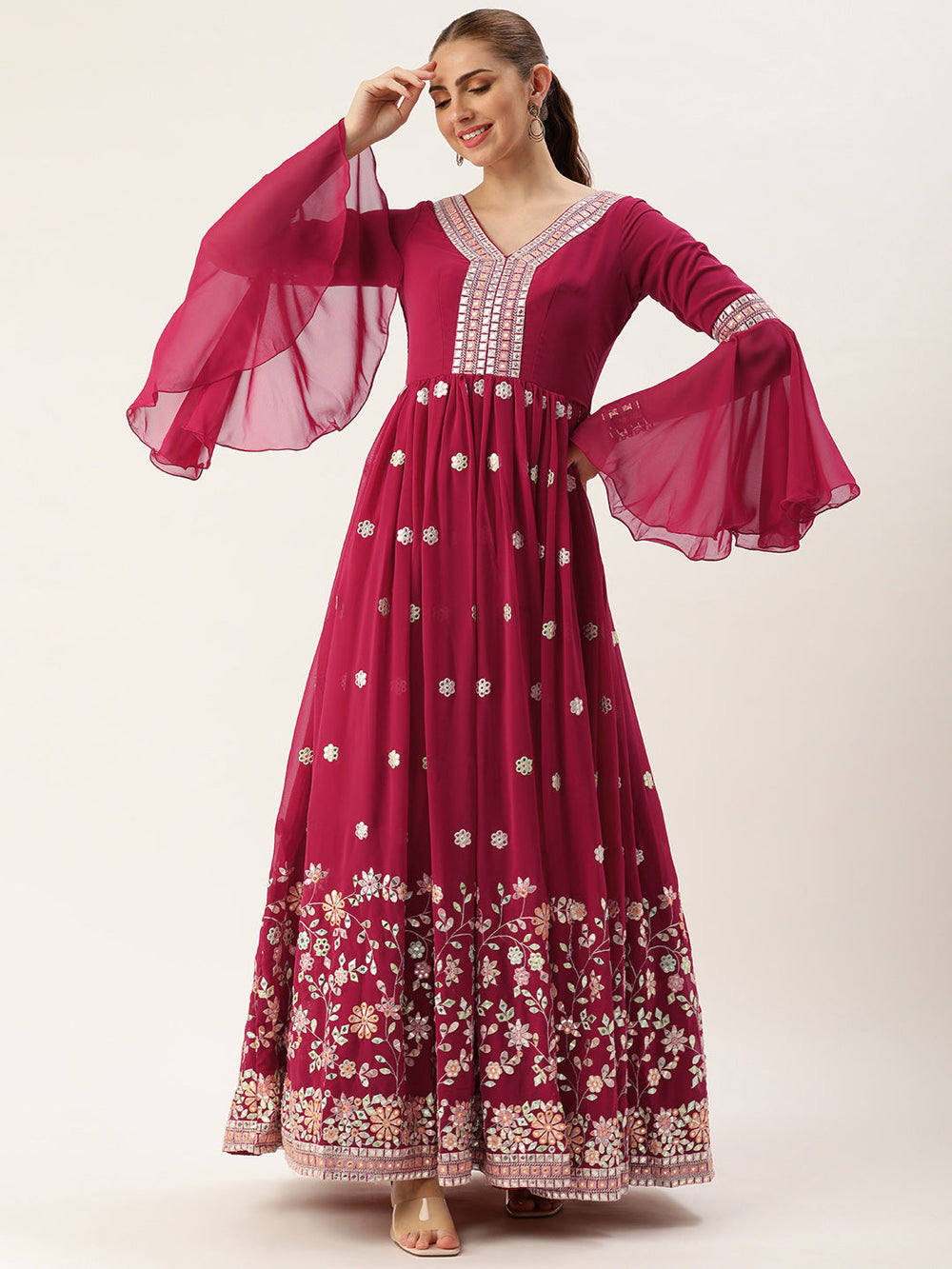 Pink-Georgette-Full-Sleeve-Embroidered-Gown