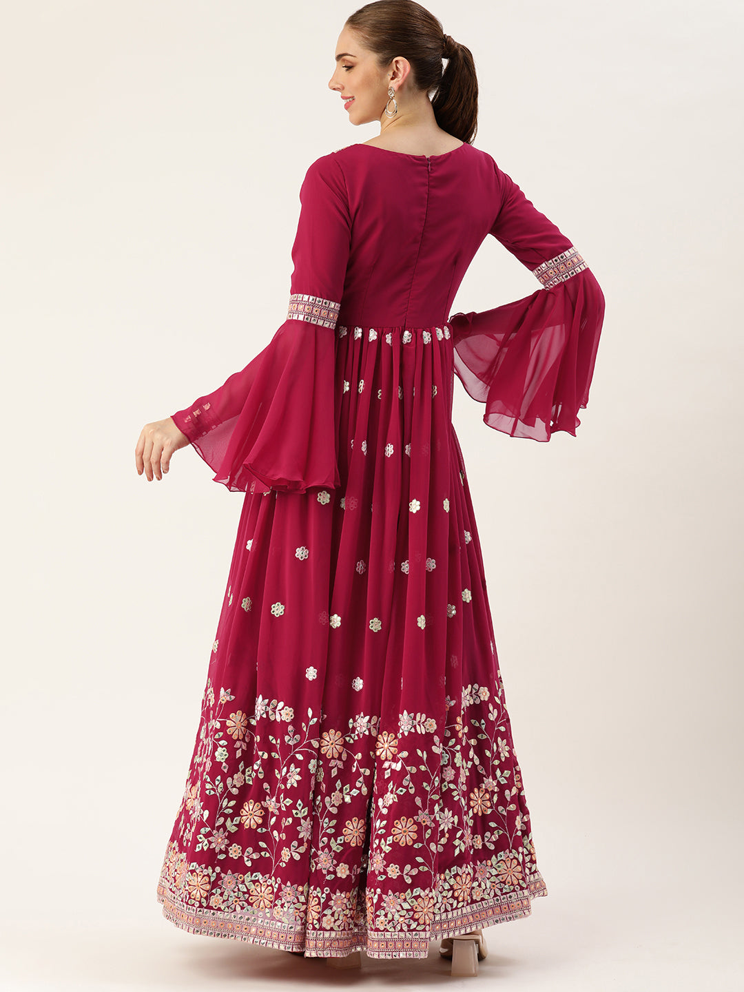 Pink-Georgette-Full-Sleeve-Embroidered-Gown