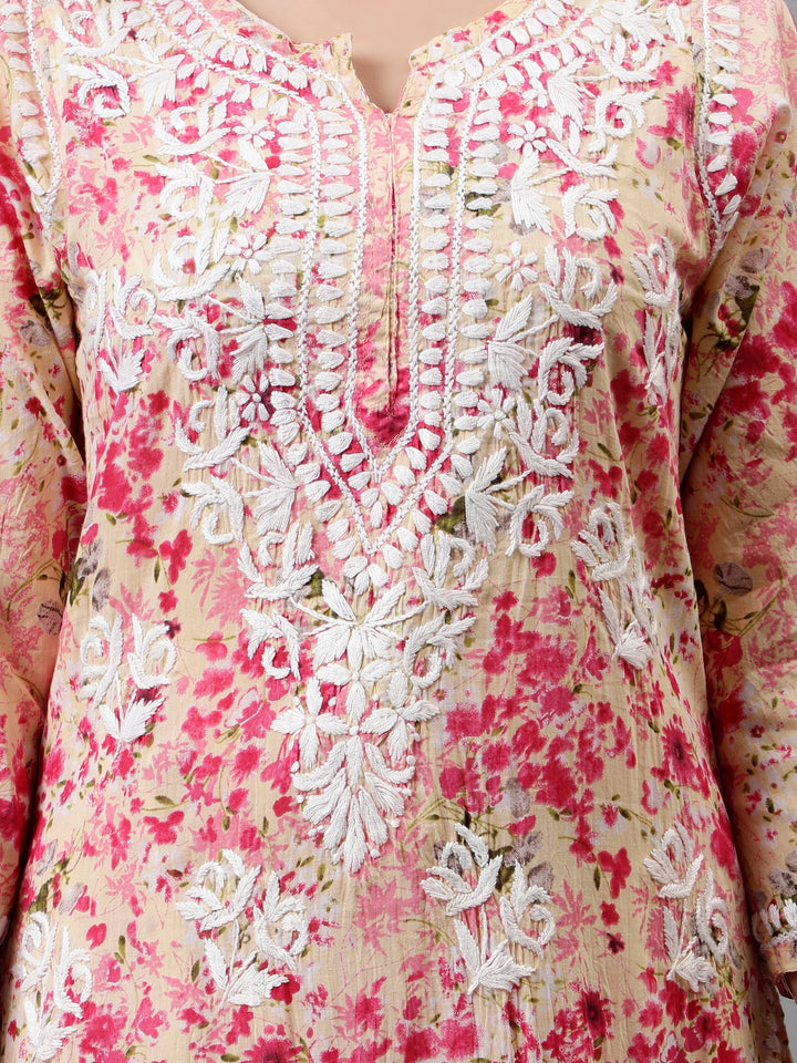 Pink-Mulmul-Embroidered-Chikankari-Kurta-&-Palazzo-Set
