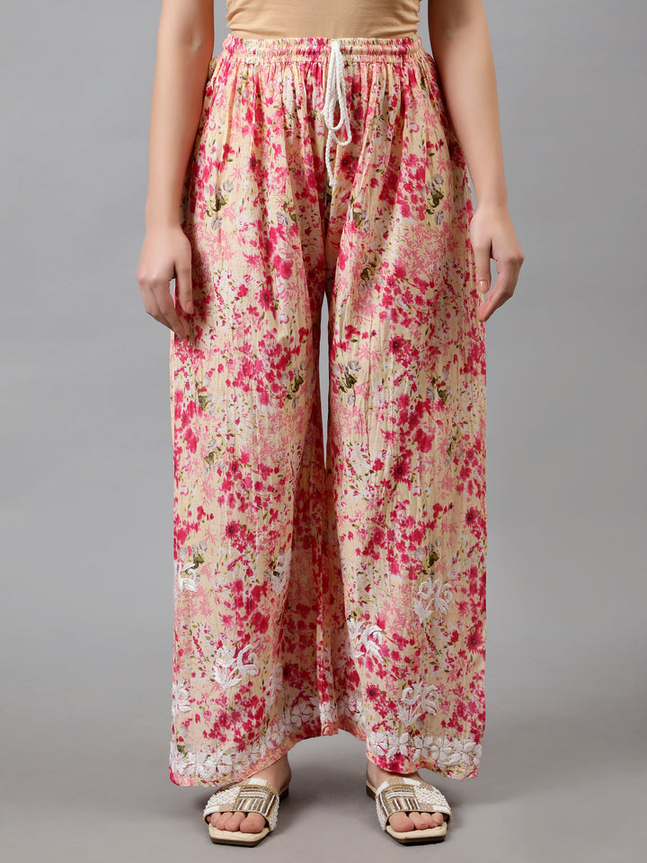 Pink-Mulmul-Embroidered-Chikankari-Kurta-&-Palazzo-Set
