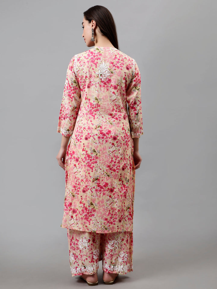 Pink-Mulmul-Embroidered-Chikankari-Kurta-&-Palazzo-Set