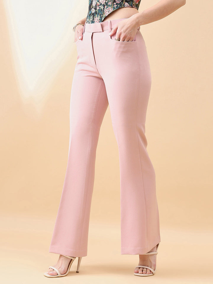 Pink-Polyester-&-Viscose-Blend-Belly-Bottom-Stretch-Pants