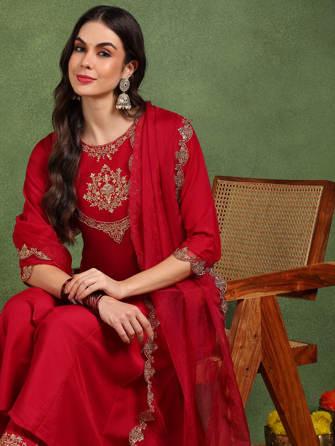 ZERESOUQ-Pink-Silk-Blend-Solid-Embroidered-Anarkali-Set