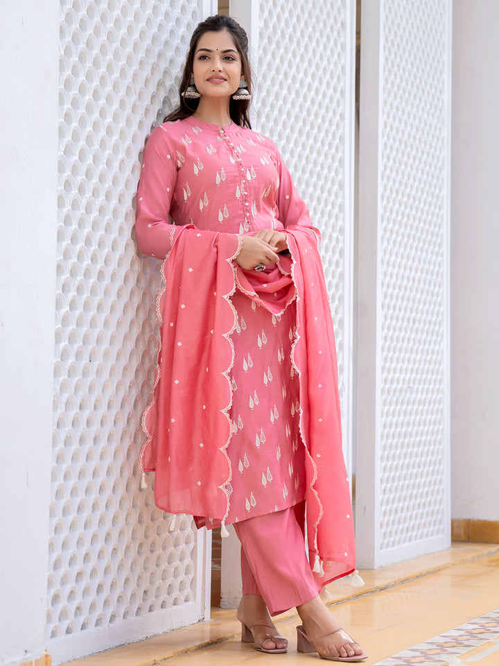 ZERESOUQ-Pink-Silk-Blend-Solid-Embroidered-Straight-3-Piece-Kurta-Set