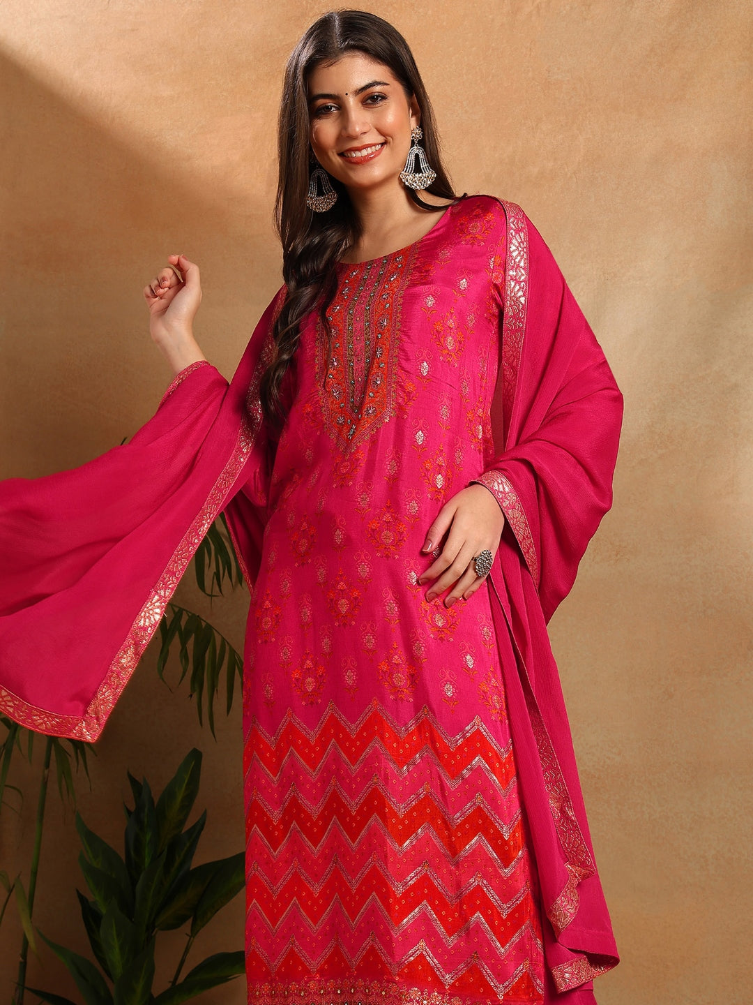 ZERESOUQ-Pink-Silk-Ethnic-Motifs-Woven-Design-3-Piece-Kurta-Set