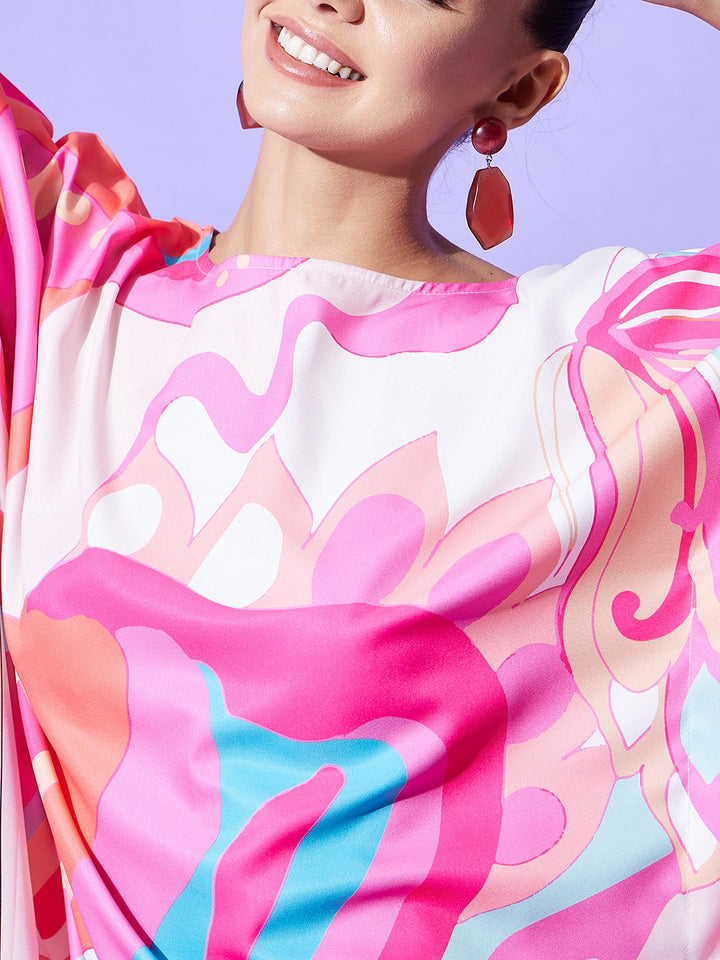 Pink-&-Multicolor-Satin-Printed-Kaftan