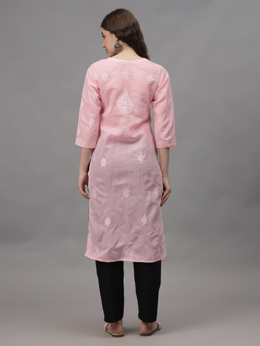 Pink-&-White-Cotton-Embroidery-Chikankari-Kurta