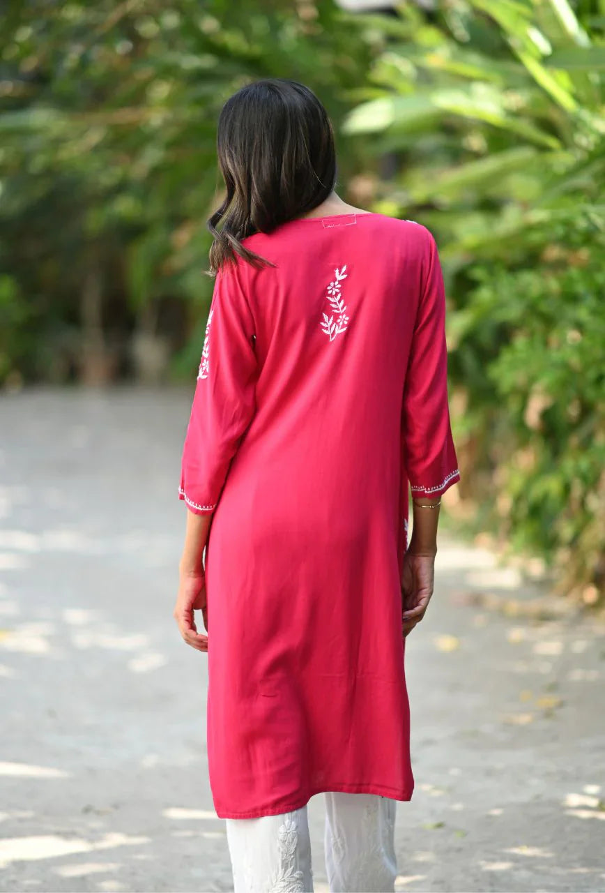 Pink-Cotton-Chikankari-Kurta-Only