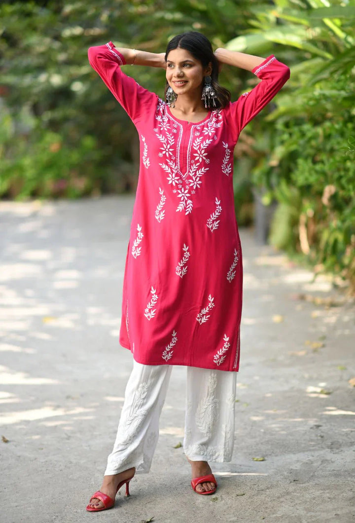 Pink-Cotton-Chikankari-Kurta-Only