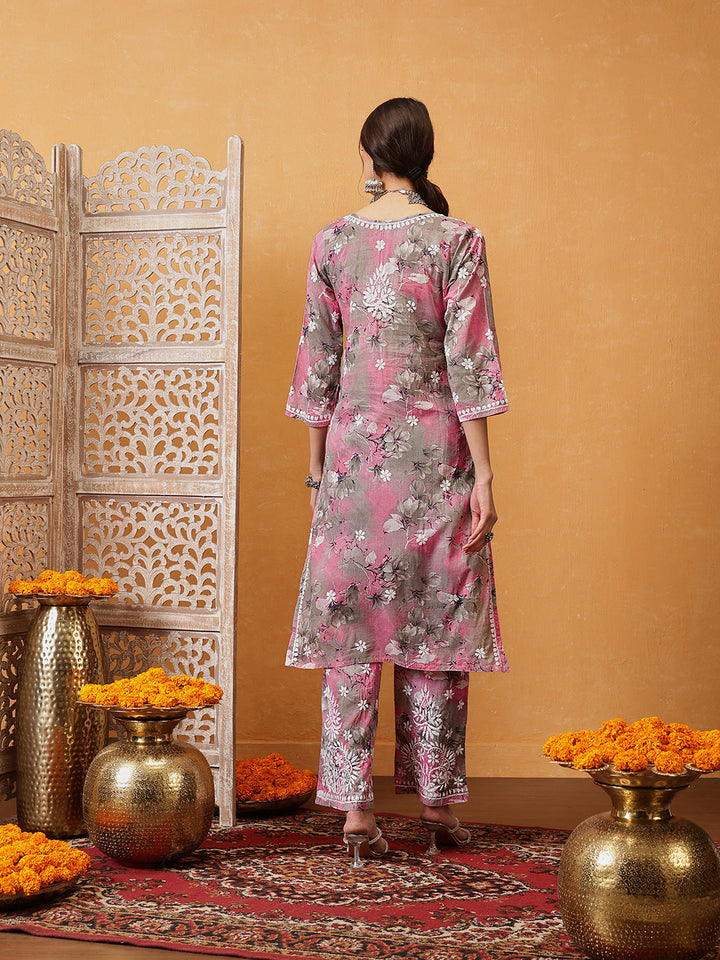 Pink-Cotton-Lucknowi-Chikankari-Printed-Kurta-Set