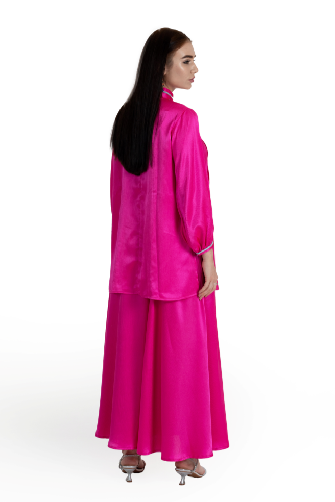 Pink Crinkle Satin Taranga Kurta & Pant Set