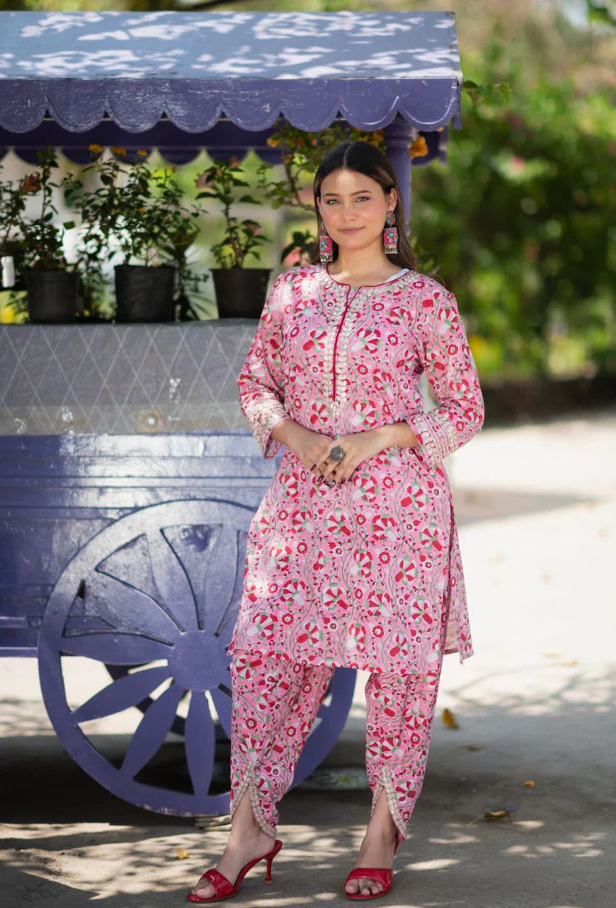 Pink-Pure-Cotton-Rosy-Gottapatti-Handblock-Dhoti-Kurta-Set