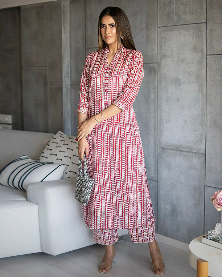 Red-Muslin-Tribal-Print-2-Piece-Kurta-Set