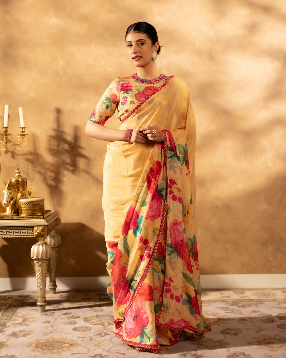 Beige-Chinnon-Blossom-Saree
