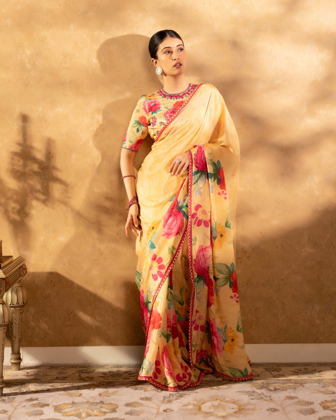 Beige-Chinnon-Blossom-Saree