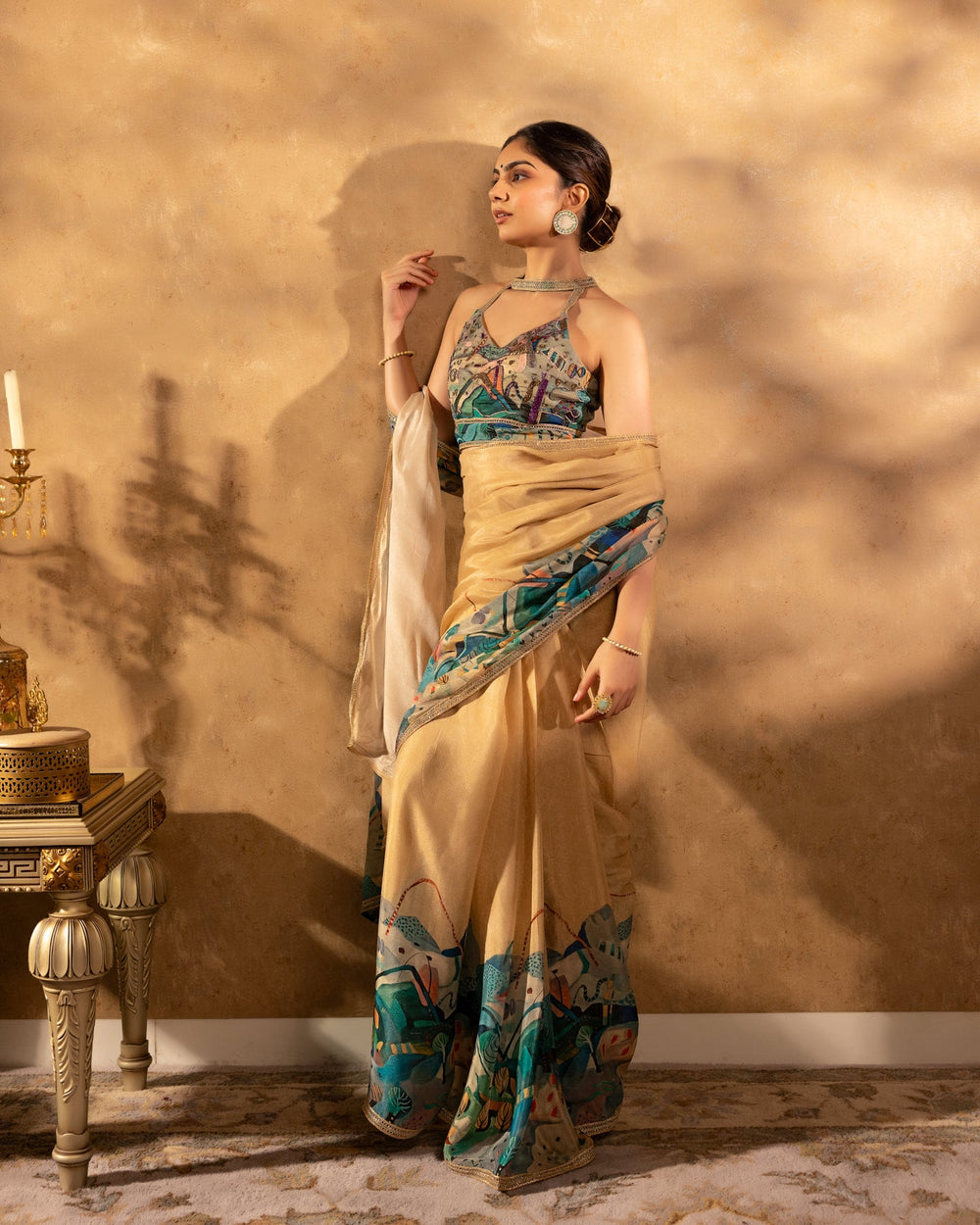 Multicolored-Chinon--Floral-Print-Saree