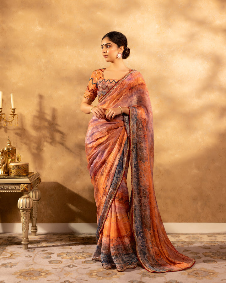 Multicolour-Chinnon-Abstract-Printed-Saree