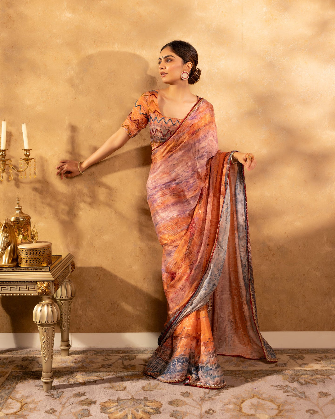 Multicolour-Chinnon-Abstract-Printed-Saree