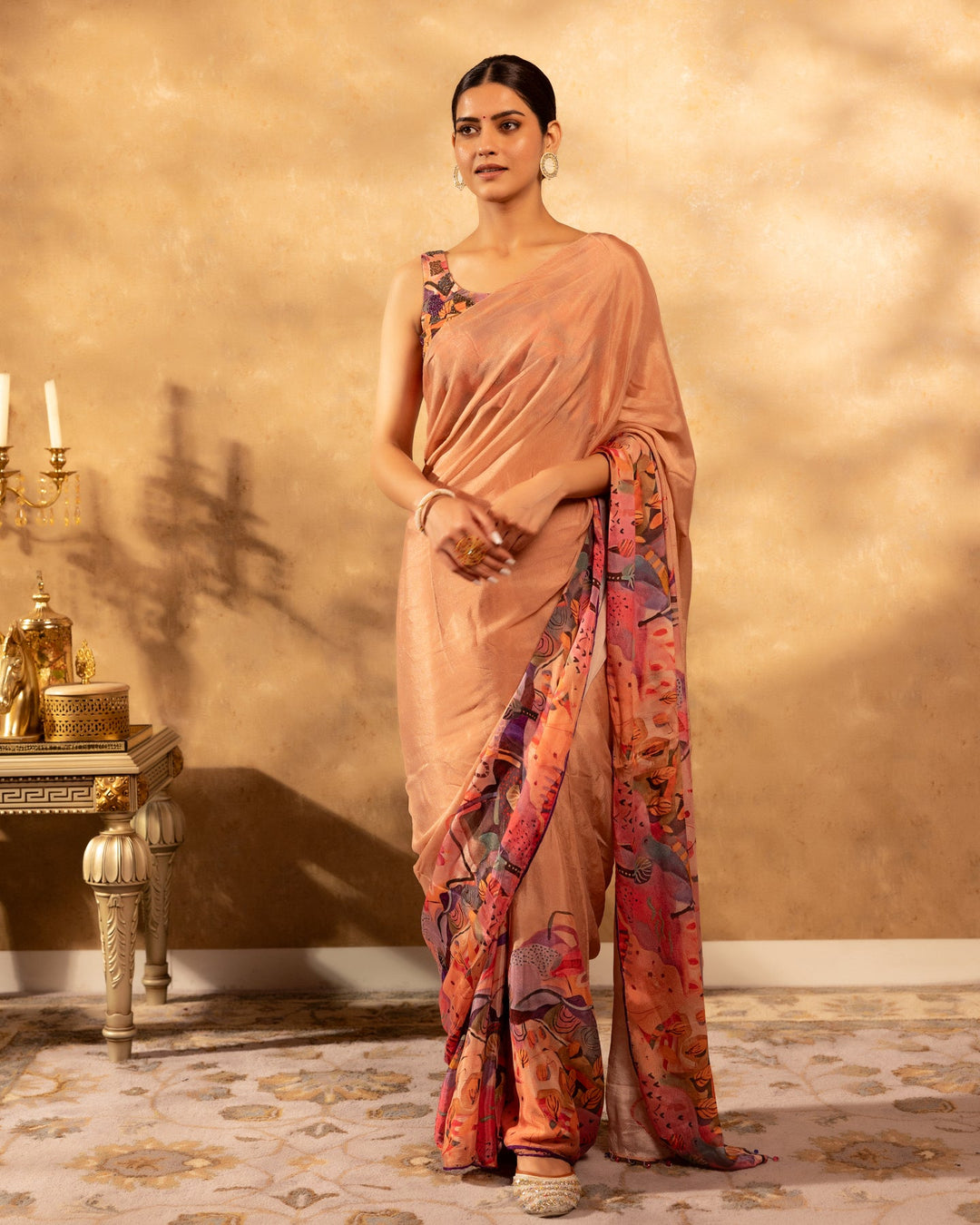 Peach-Chiffon-Abstract--Saree