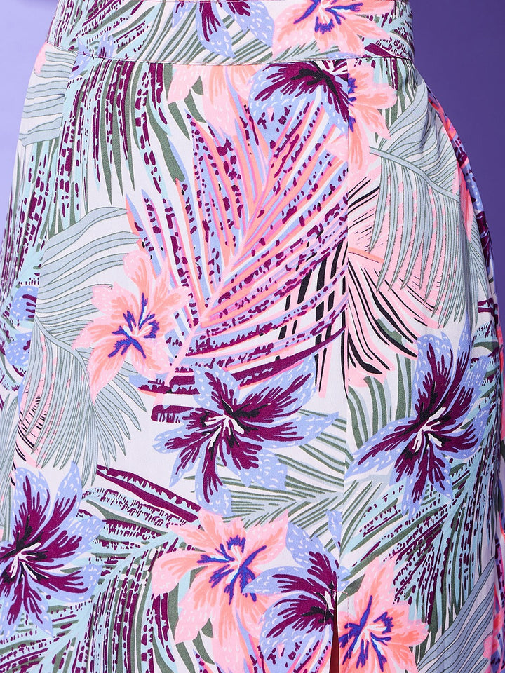 Purple-Floral-Off-Shoulder-Top-&-Skirt-Set