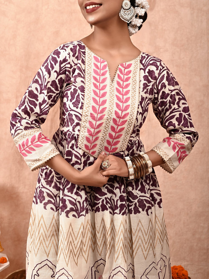 ZERESOUQ-Purple-&-Off-White-Nur-Chanderi-Silk-Kurta-Set-(Set-of-2)