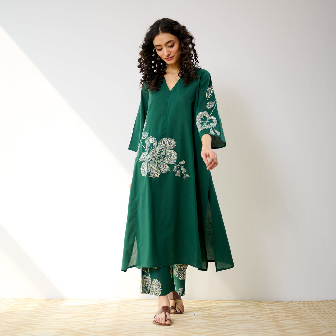 Green-Cotton-Meadow-Patchwork-Emerald-2-Piece-Kurta-Set