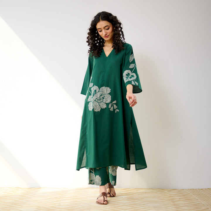 Green-Cotton-Meadow-Patchwork-Emerald-2-Piece-Kurta-Set