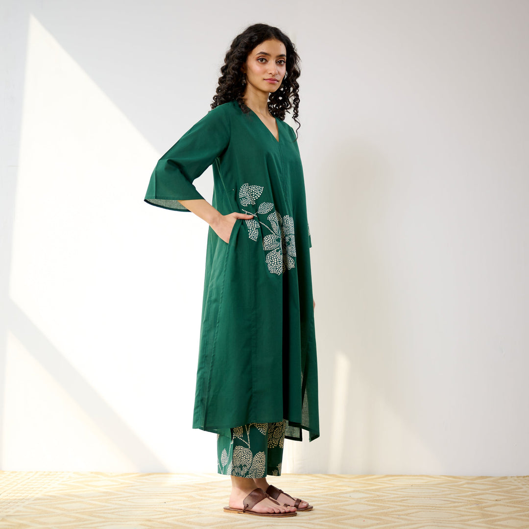 Green-Cotton-Meadow-Patchwork-Emerald-2-Piece-Kurta-Set