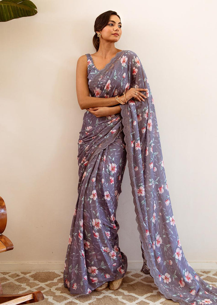 Razia-Grey-Chinon-Chiffon-Flowery-Pre-Draped-Saree