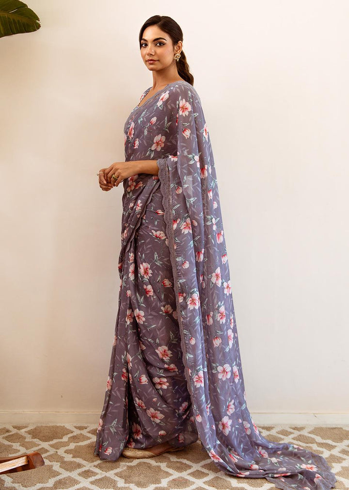 Razia-Grey-Chinon-Chiffon-Flowery-Pre-Draped-Saree
