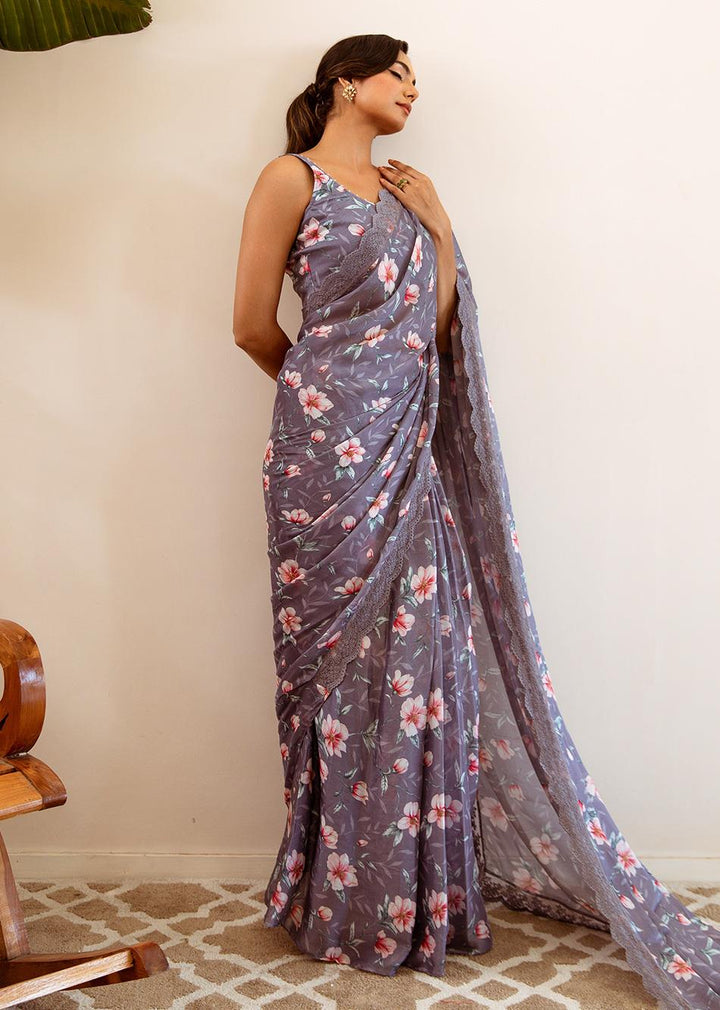 Razia-Grey-Chinon-Chiffon-Flowery-Pre-Draped-Saree