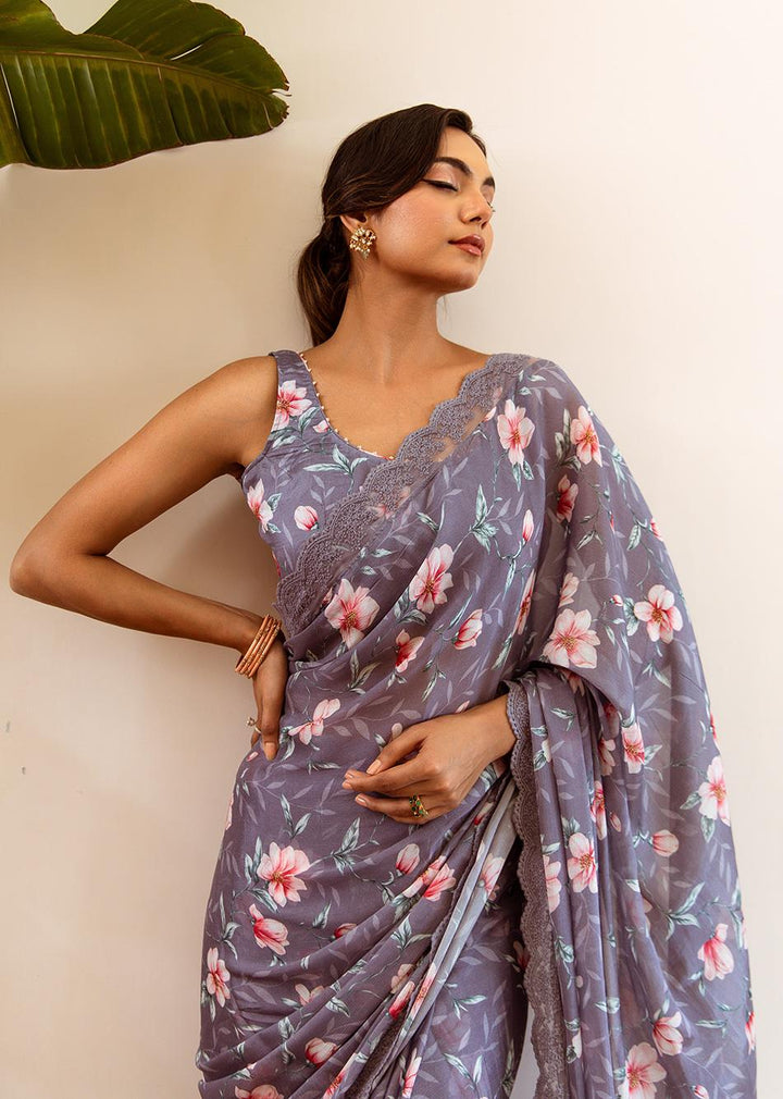 Razia-Grey-Chinon-Chiffon-Flowery-Pre-Draped-Saree