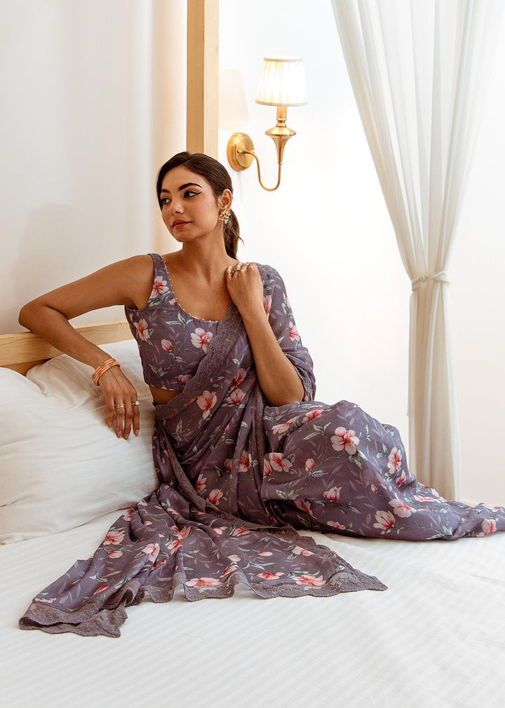 Razia-Grey-Chinon-Chiffon-Flowery-Pre-Draped-Saree
