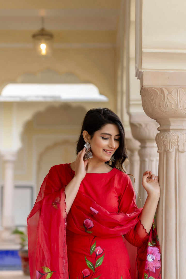 Red-Cotton-Brush-Print-3-Piece-Anarkali-Set