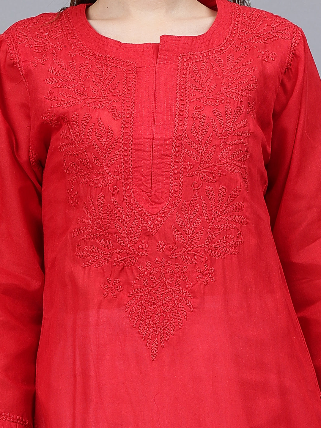 Red-Cotton-Embroidered-Chikankari-Kurta