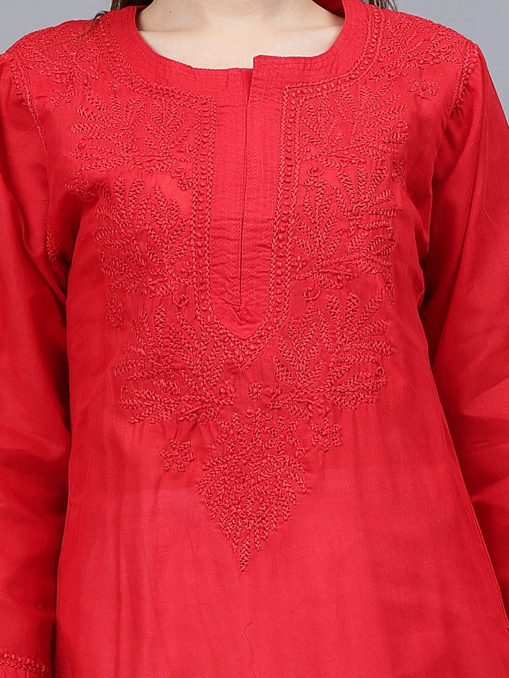 Red-Cotton-Embroidered-Chikankari-Kurta
